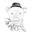 hand drawn portrait funny pig with accessories vector image
