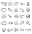 seafood fish ocean icons set outline style vector image