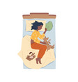 woman sleeping in bed home pets cat and kitten vector image