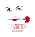 womans face with a carnation in his mouth logo vector image vector image