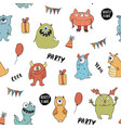 cute monsters seamless pattern cartoon vector image