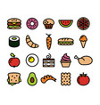 collection of colourful food icons vector image