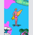 surf poster or banner a man rides a skateboard vector image vector image