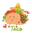 smiling kawaii eyed taco dancing mexican sombrero vector image