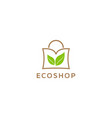 eco商店标志与购物袋和叶矢量图像