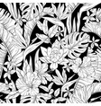 black and white pattern with various flowers vector image vector image