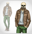 man with skull and beard and moustaches vector image vector image