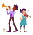 street musicians playing trumpet and violin vector image vector image