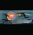 battle between magician elf and reptilian monster vector image vector image