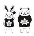 with cute cartoon animals bear and bunny wishing vector image vector image