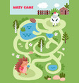children game labyrinth help the hedgehog get vector image vector image