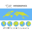 green and blue cartoon world map globe pins vector image