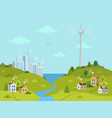 transmission tower on landscape with signal waves vector image