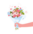 person giving flowers bouquet romance and gift vector image
