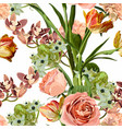 seamless pattern with creamy orange flowers vector image