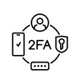 2fa icon two factor verification by mobile phone vector image