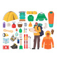 winter hiking gear flat isolated vector image