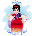 greeting card with girl and mailbox vector image vector image