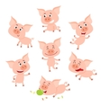 funny little smiling pig in various poses cartoon vector image