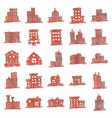building icon set in comic style town skyscraper vector image