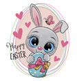 cartoon gray bunny with easter egg vector image vector image