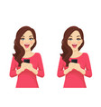 surprised woman with phone vector image vector image
