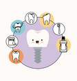 tooth implant with screw dental care kawaii vector image