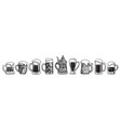 big hand drawn set of different beer mugs black vector image