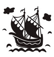 vintage sailboat floating on waves black vector image