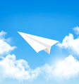 paper airplane in the sky with clouds vector image vector image