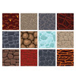 cartoon game textures lava ice rocks and brick vector image