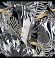 seamless zebra skin pattern with tropical leaves vector image vector image