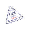 visa stamp depart from paris france isolated seal vector image