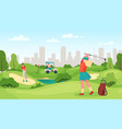 people playing golf young female and male friends vector image
