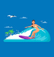 girl riding on ocean wave vector image
