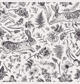 seamless floral pattern with rabbits vector image
