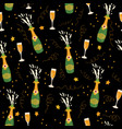 champagne bottles and glasses pattern vector image vector image