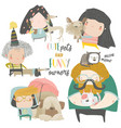 cute pets with their owners funny cartoon dogs vector image