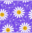 trippy seamless pattern with daisy groovy flowers vector image