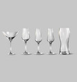 alcohol glasses set transparent empty realistic vector image vector image