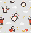 seamless pattern with cute penguins for st vector image vector image