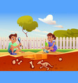 kids playing in game with fossil dinosaurs vector image
