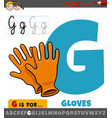letter g from alphabet with cartoon gloves vector image vector image