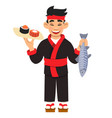 cartoon japanese chef cooking sushi rolls set vector image vector image