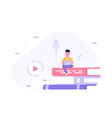 man with laptop sitting on book stack vector image vector image