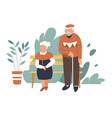 spring park elderly couple on bench man and woman vector image