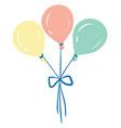 three yellow peach and blue colored balloons tied vector image