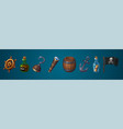 pirate icons with black flag anchor and spyglass vector image