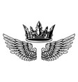 king crown and wings in monochrome style design vector image vector image