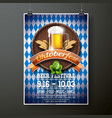 oktoberfest poster with fresh lager beer on blue vector image vector image